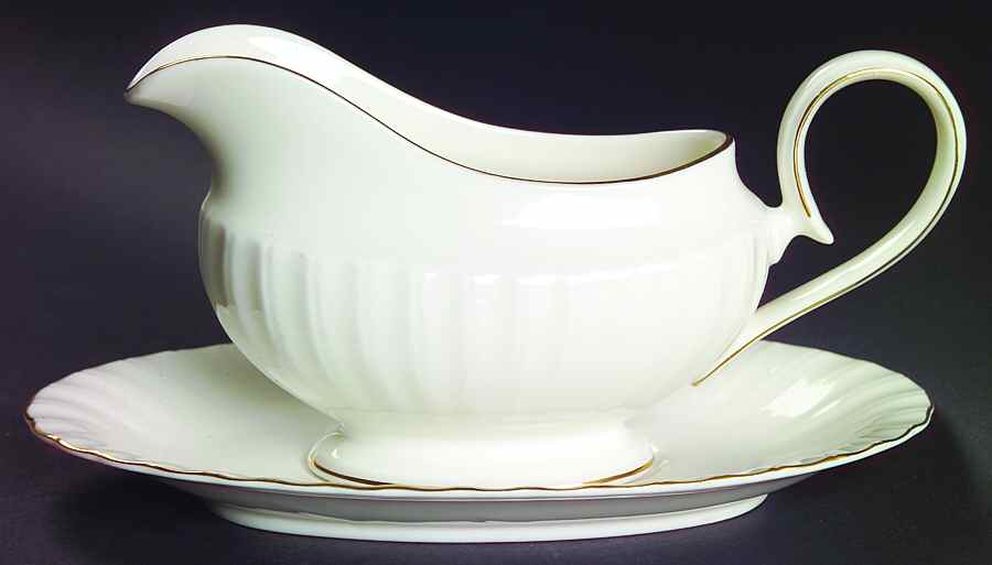 Fluted Gold Gravy Boat & Underplate by Mikasa-1