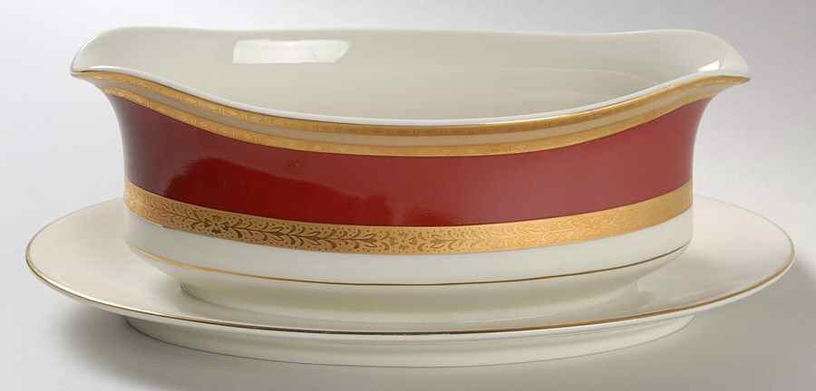 French Embassy Red (L2829) Gravy Boat with Attached Underplate by Mikasa-1