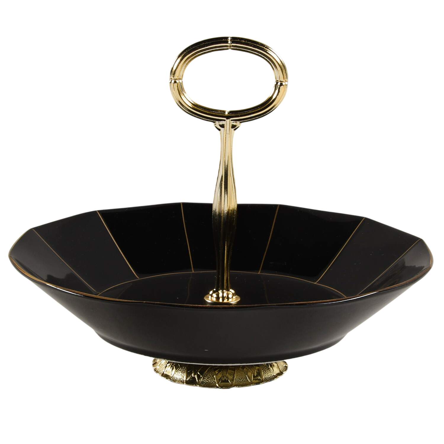 Midnight Gold 6"-7" Handled Footed Nut Dish HC by Mikasa-1