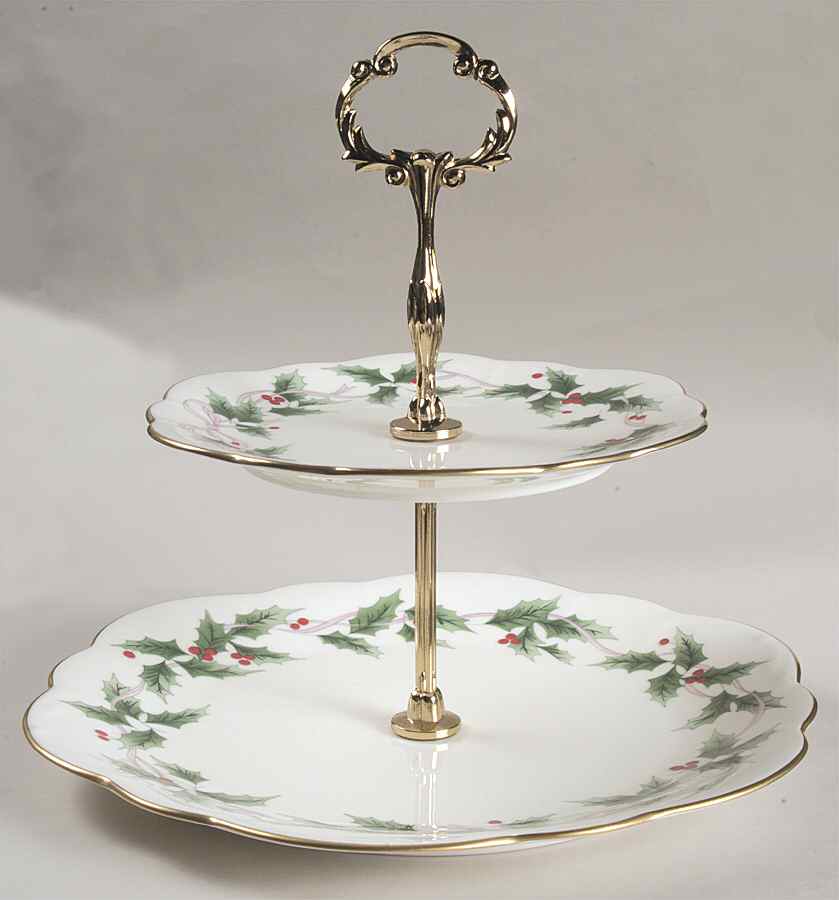 Ribbon Holly 2 Tiered Serving Tray (Dinner & Salad Plate) by Mikasa-1