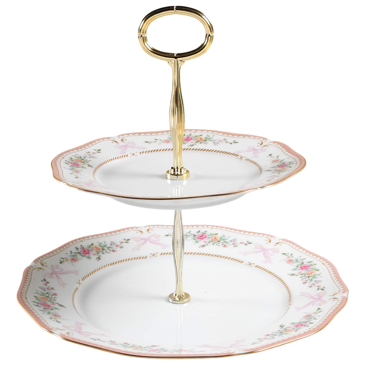 Ribbon Pink 6 5/8"-10"  2 Tiered Serving Tray (Dp, Sp) HC by Mikasa-1