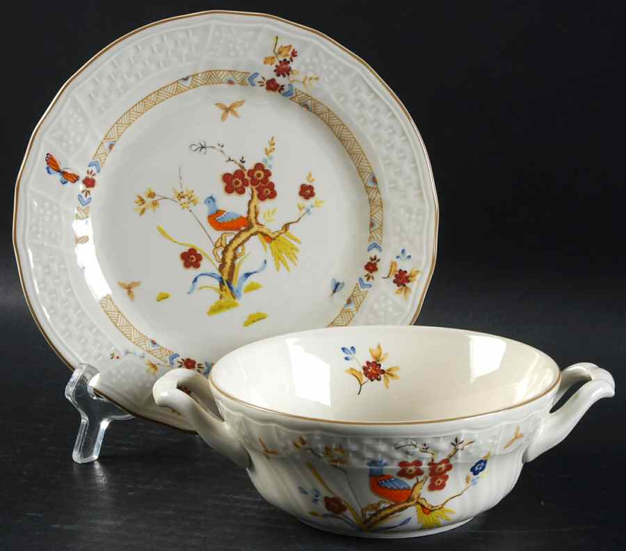 Shangri-La (D1001, Fine Ivory) Cream Soup Bowl & Bread Plate/Saucer Set by Mikasa-1
