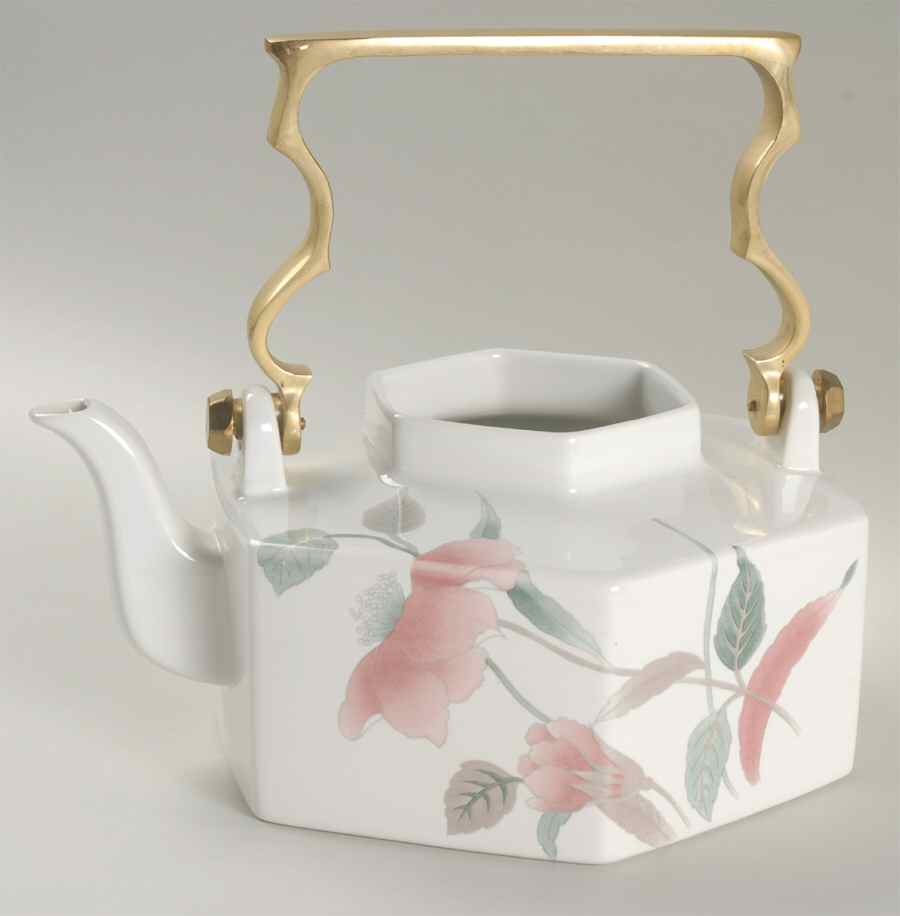 Silk Flowers Teapot with Brass Handle No Lid by Mikasa-1