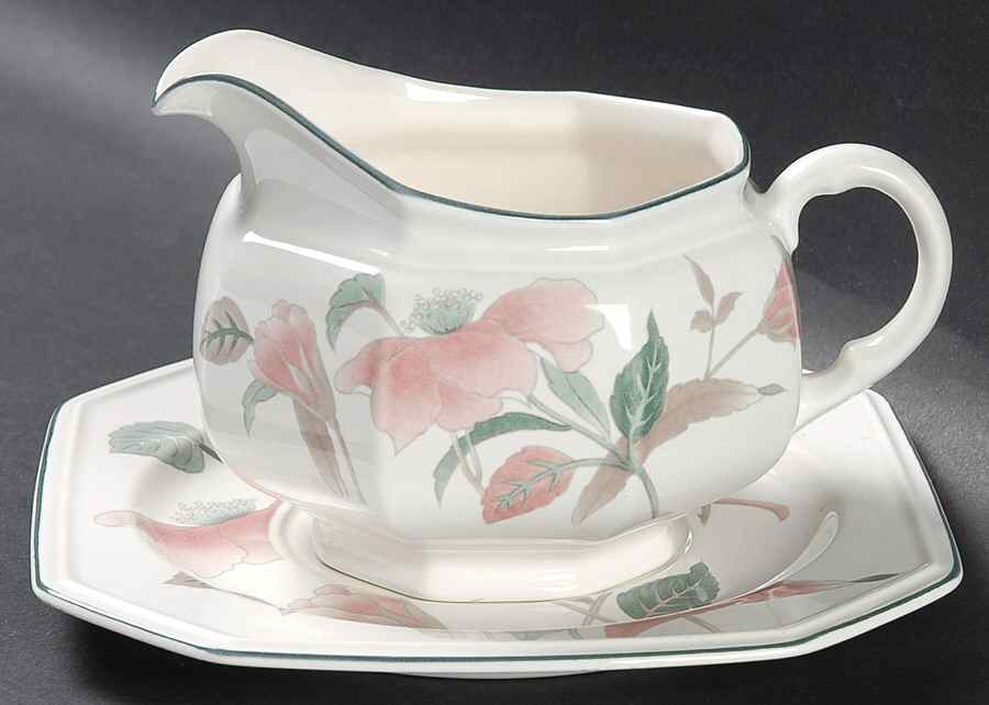Silk Flowers Round Gravy Boat & Underplate by Mikasa-1