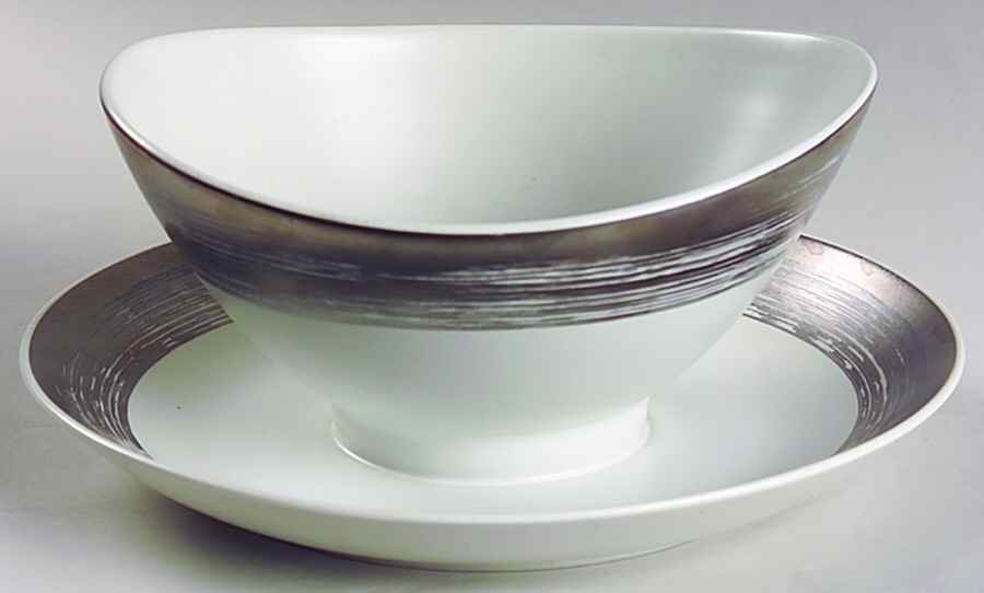 Silver Halo Gravy Boat with Attached Underplate by Mikasa-1