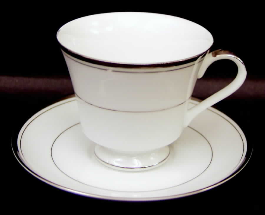 Noblesse (Platinum Trim) Footed Cup & Saucer Set by Mimosa-1