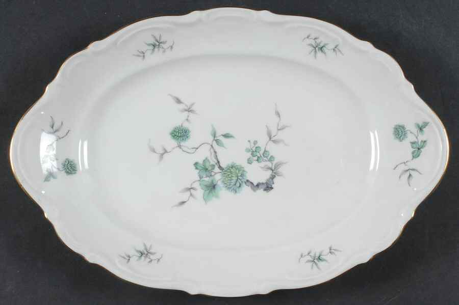 Green Ming (9901, Gold Trim) 12" Oval Serving Platter by Mitterteich-1