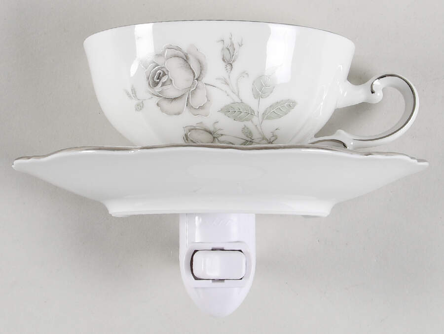 Mystic Rose (Platinum Trim) 4 3/8"-4 5/8" Night Light/Cup & Saucer HC by Mitterteich-1