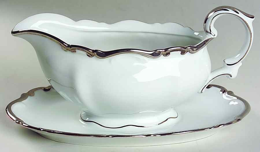 Platinum Princess Gravy Boat with Attached Underplate by Mitterteich-1