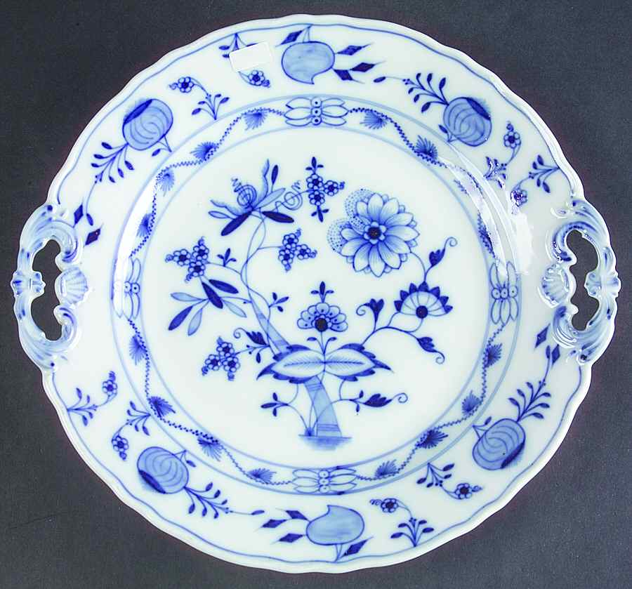Blue Onion (Oval Backstamp) Handled Cake Plate by Meissen (Germany)-1