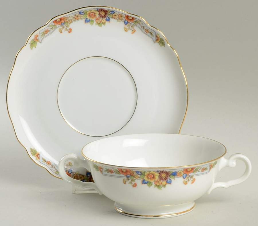 The Autumn Footed Cream Soup Bowl & Saucer Set by Paul Muller-1