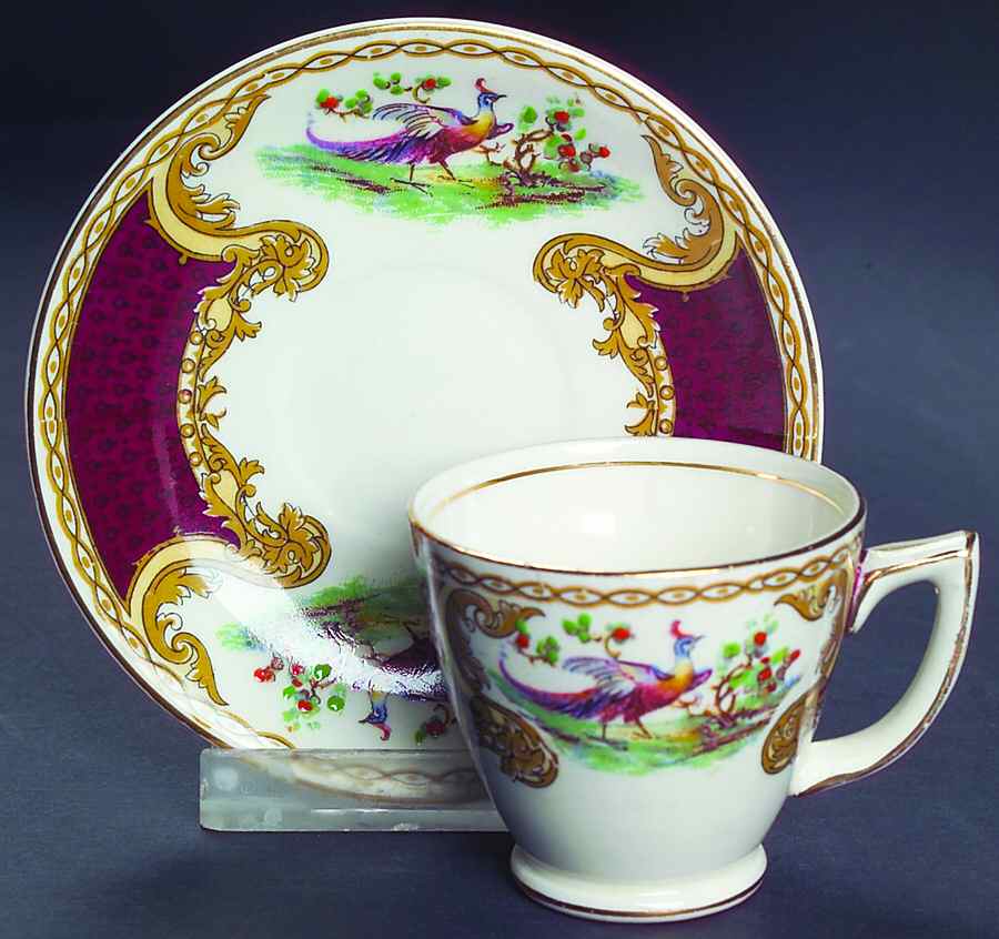 Chelsea Bird Red Footed Demitasse Cup & Saucer Set by Myott Staffordshire-1