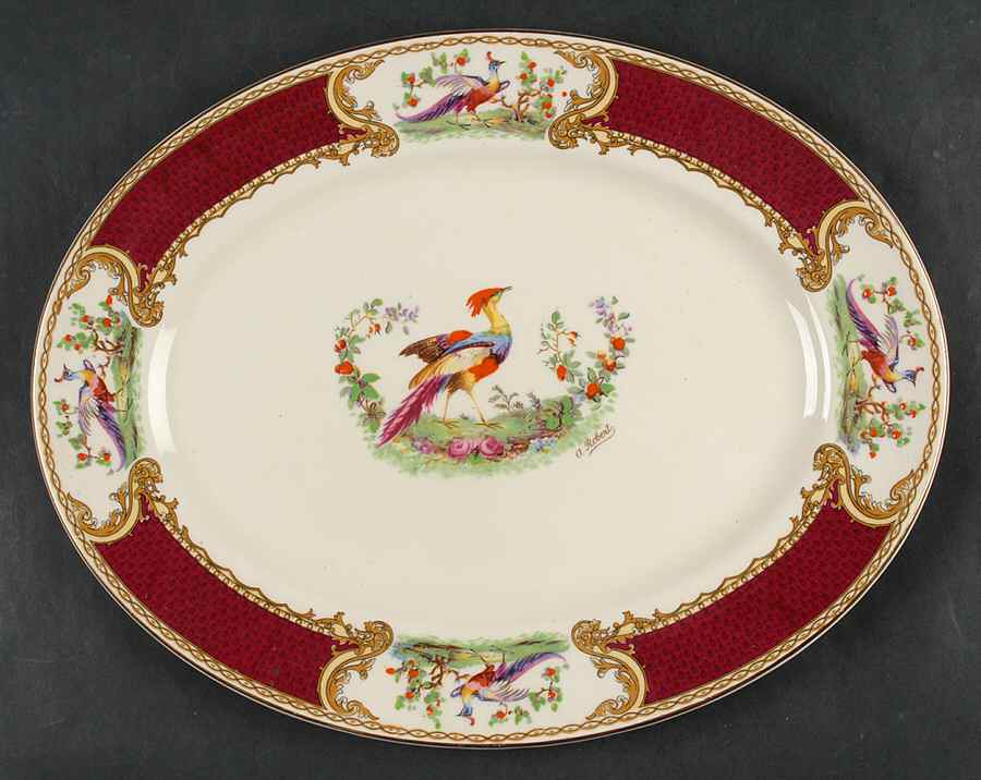 Chelsea Bird Red 12" Oval Serving Platter by Myott Staffordshire-1