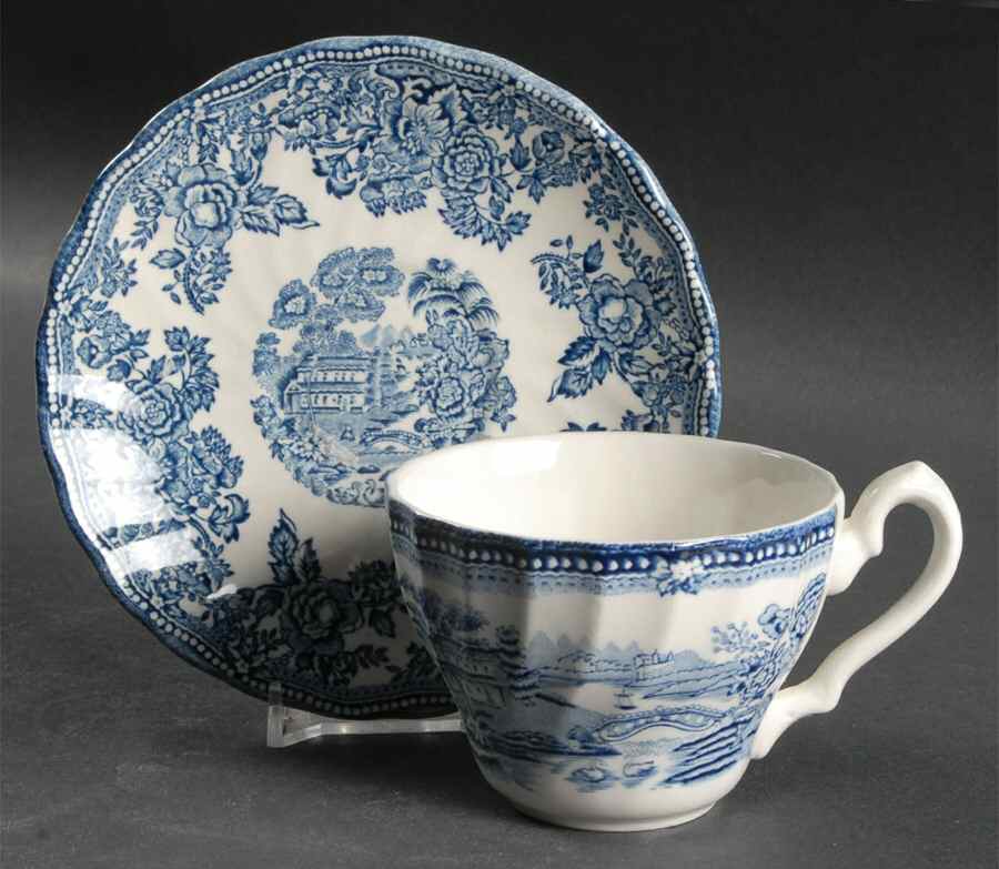 Tonquin Blue (Myott Backstamp) Flat Cup & Saucer Set by Myott Staffordshire-1