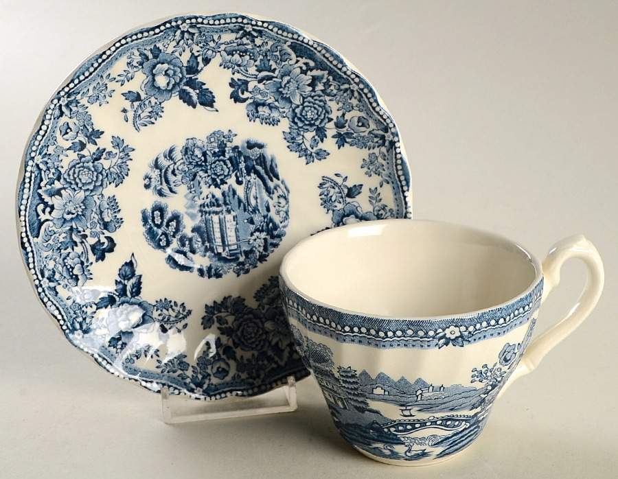 Tonquin Blue (Myott Meakin Backstamp) Flat Cup & Saucer Set by Myott Staffordshire-1