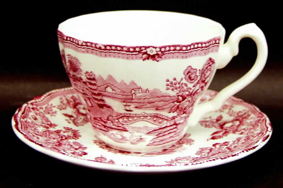 Tonquin Pink Red Flat Cup & Saucer Set by Myott Staffordshire-1