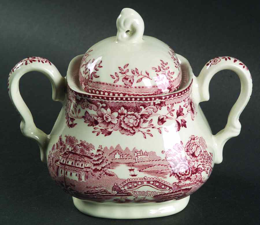 Tonquin Pink Red Sugar Bowl & Lid by Myott Staffordshire-1
