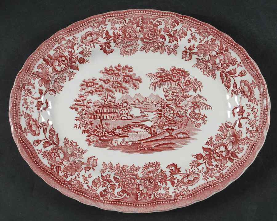 Tonquin Pink Red 12" Oval Serving Platter by Myott Staffordshire-1