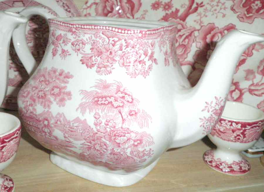 Tonquin Pink Red Teapot No Lid by Myott Staffordshire-1