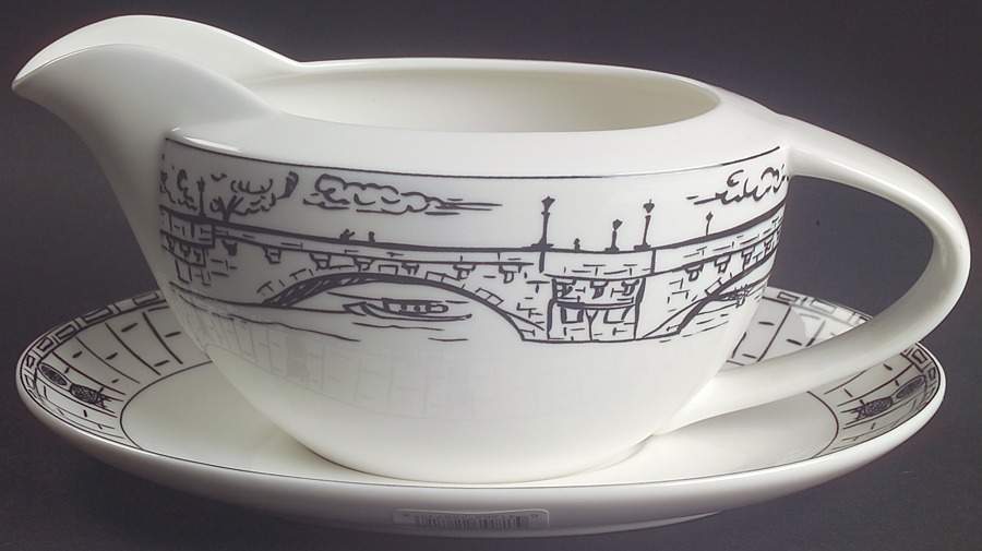 Parisian Scenes Gravy Boat & Underplate by Mikasa-1