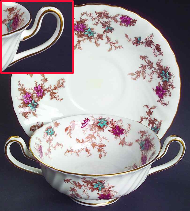 Ancestral (Wreath Backstamp) Footed Cream Soup Bowl & Saucer Set by Minton-1
