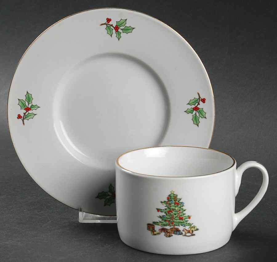 Home For The Holidays (No Gold Band) Flat Cup & Saucer Set by Meiwa-1