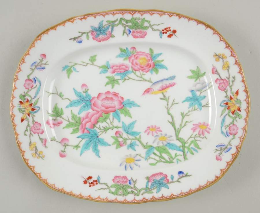 Cuckoo (Scalloped, White, Globe Backstamp) 9" Oval Serving Platter by Minton-1