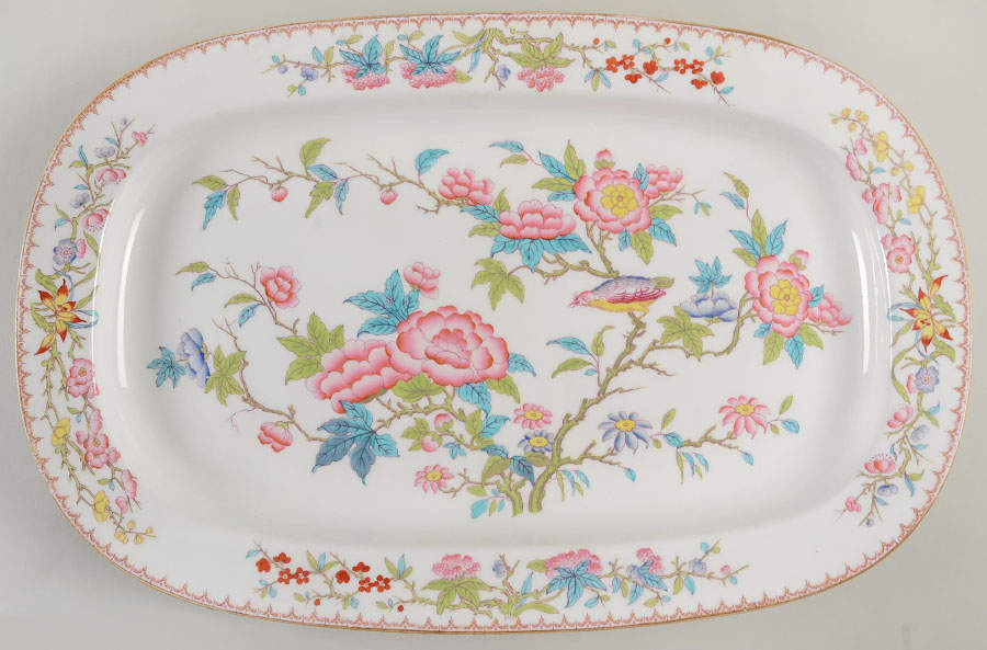 Cuckoo (Smooth, White, Globe Bks) 22" Oval Serving Platter by Minton-1