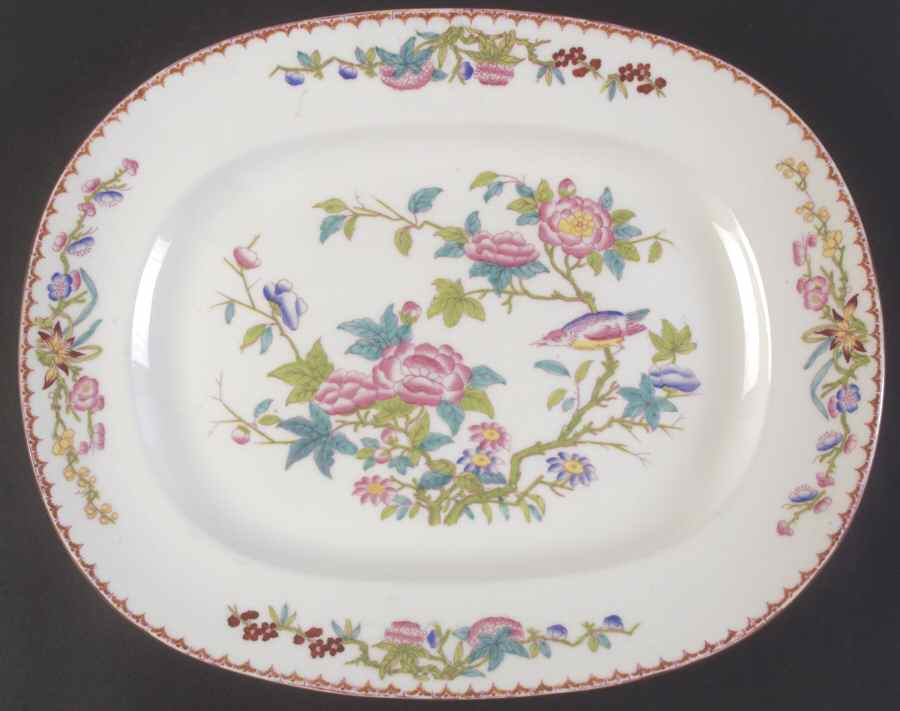 Cuckoo (Smooth, White, Globe Bks) 14" Oval Serving Platter by Minton-1