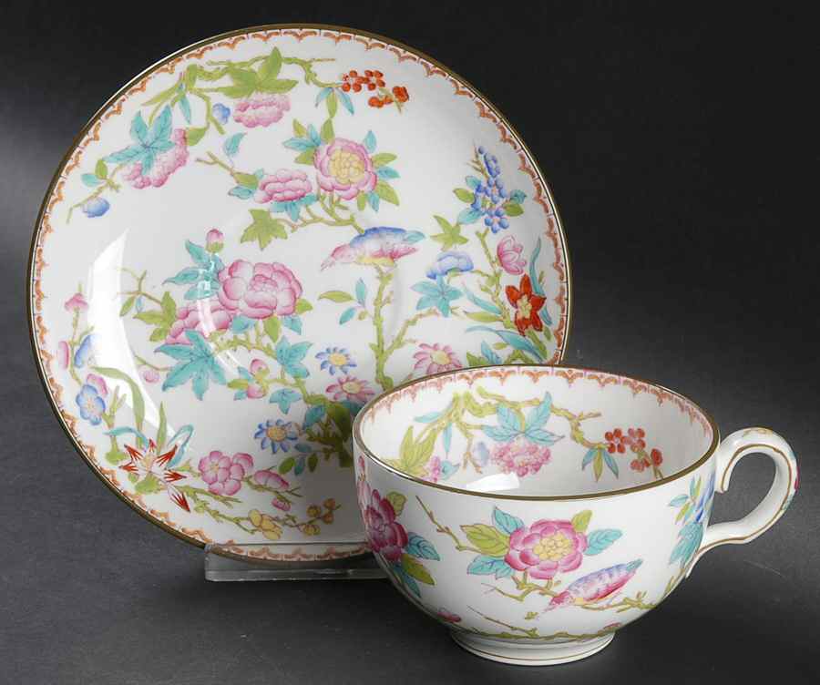 Cuckoo (Smooth, White, Globe Bks) Oversized Cup & Saucer Set by Minton-1