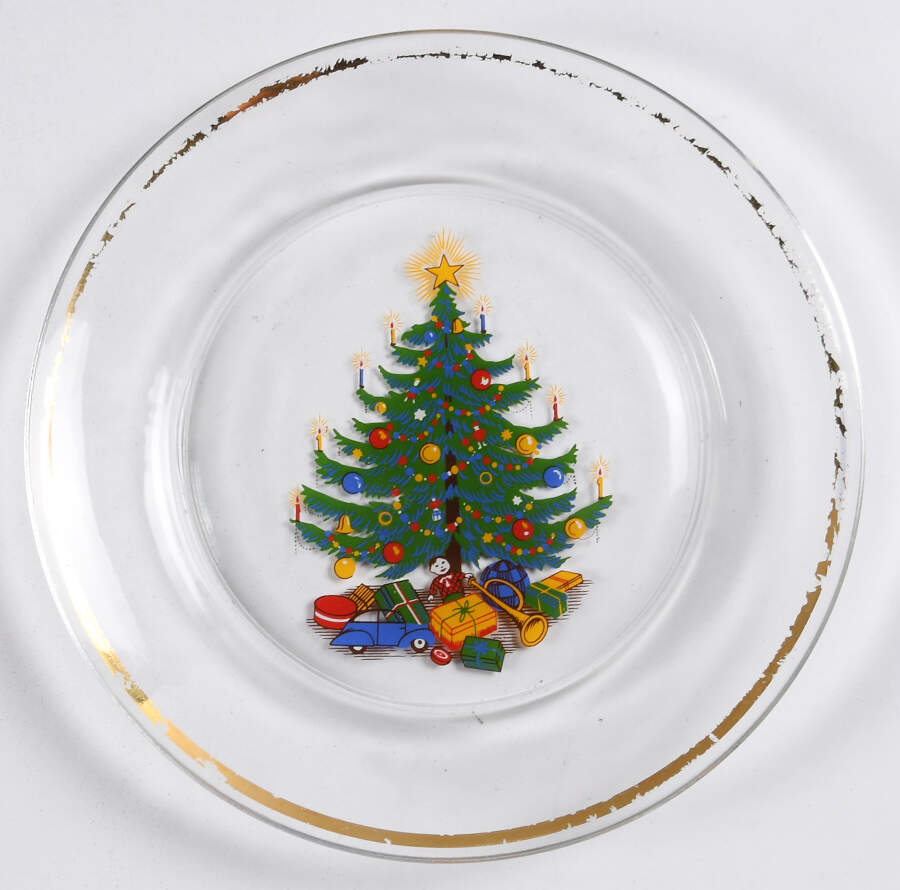 Old Fashioned Christmas Tree Glassware Dessert Plate by Moderne-1
