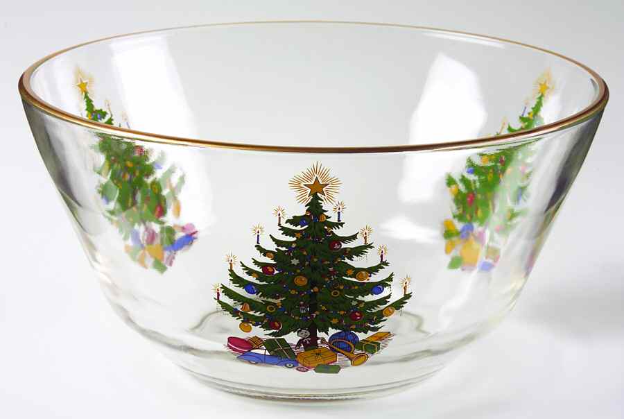 Old Fashioned Christmas Tree Glassware Punch Bowl by Moderne-1