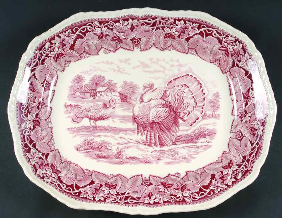 Vista Pink (Turkey Center) 19" Oval Serving Platter by Mason's-1
