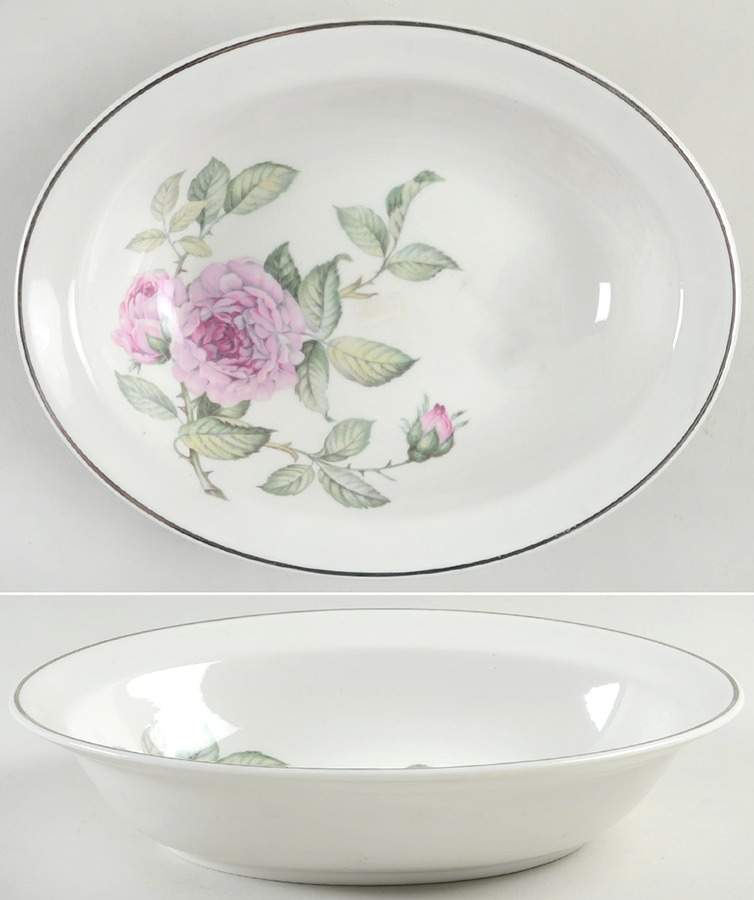 Venetian Rose (Smooth, Platinum Trim) 10" Oval Vegetable Bowl by Manor House (USA)-1