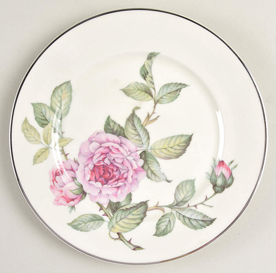 Venetian Rose (Smooth, Platinum Trim) Salad Plate by Manor House (USA)-1