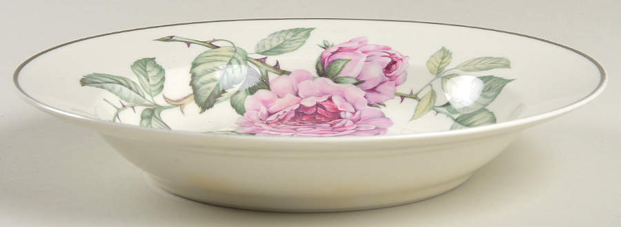 Venetian Rose (Smooth, Platinum Trim) Rim Soup Bowl by Manor House (USA)-1