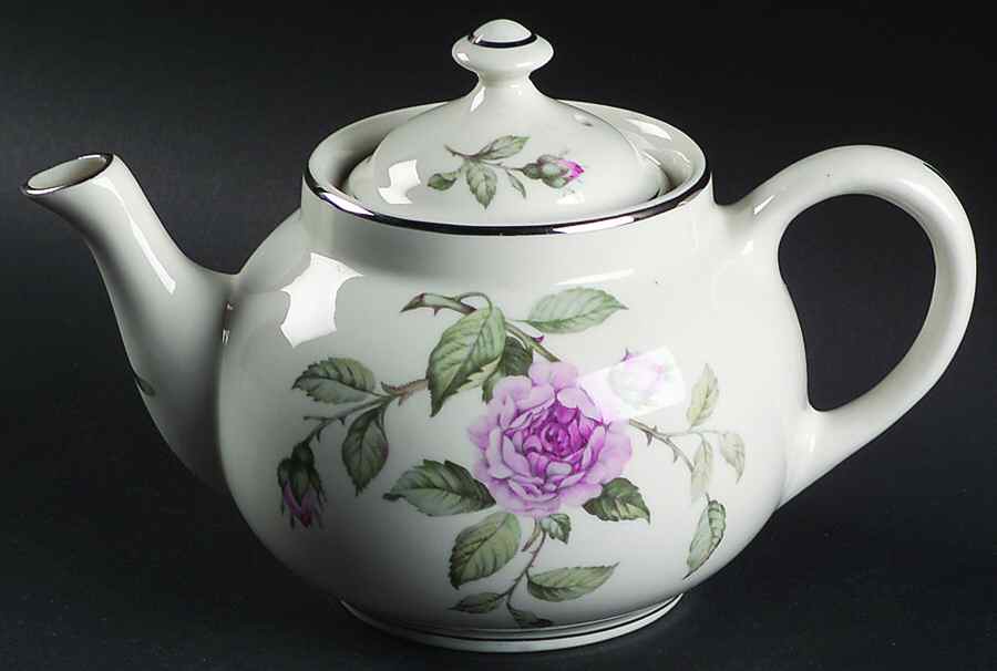Venetian Rose (Smooth, Platinum Trim) Teapot & Lid by Manor House (USA)-1
