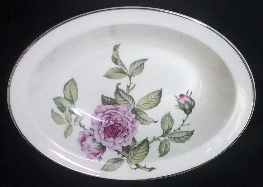 Venetian Rose (Smooth, Platinum Trim) 10" Oval Vegetable Bowl by Manor House (USA)-1