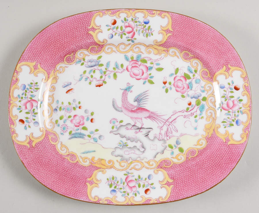 Cockatrice Pink (Smooth, Globe Backstamp) 10" Oval Serving Platter by Minton-1