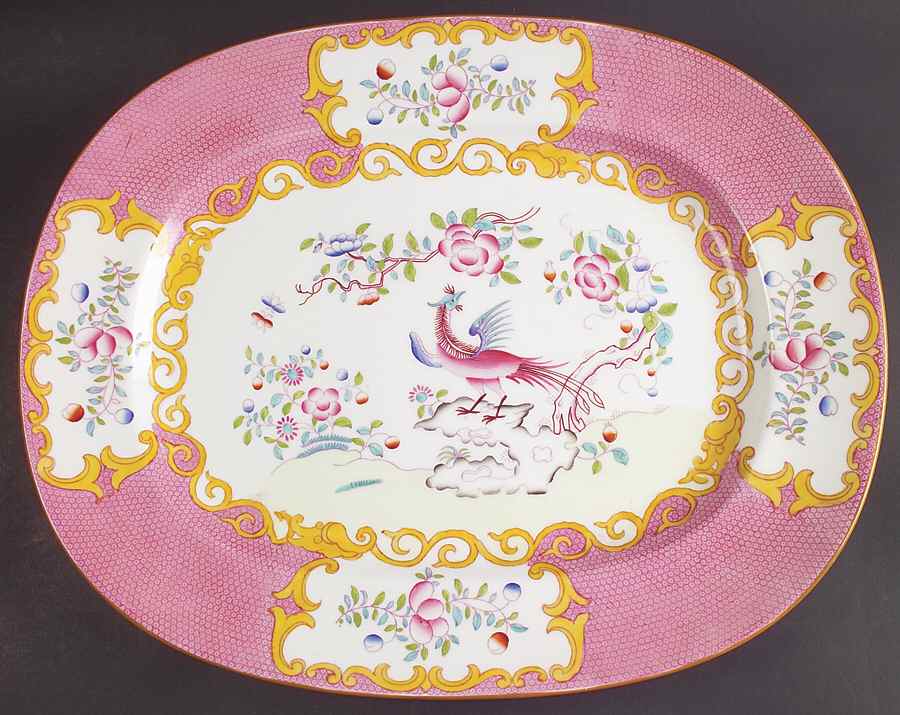 Cockatrice Pink (Smooth, Globe Backstamp) 16" Oval Serving Platter by Minton-1
