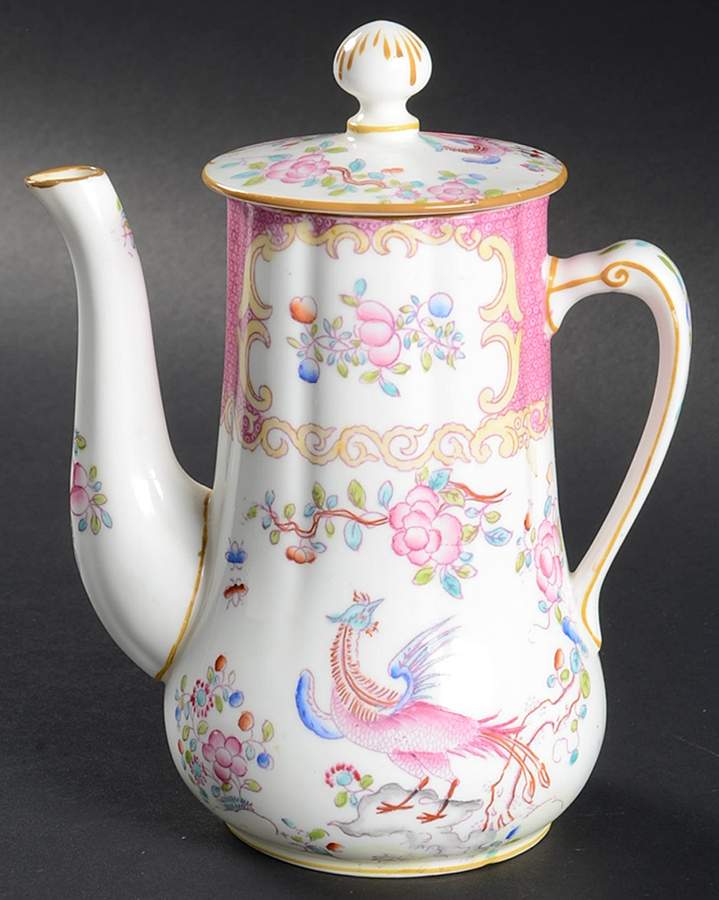 Cockatrice Pink (Smooth, Globe Backstamp) Mini Coffee Pot & Lid by Minton-1