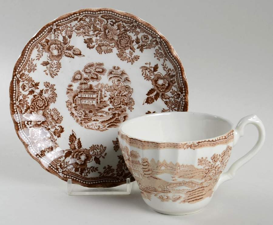 Tonquin Brown Footed Cup & Saucer Set by Myott Staffordshire-1
