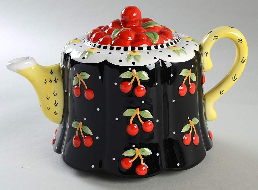 Cherry Cameo Sculpted Teapot & Lid by Mary Engelbreit-1