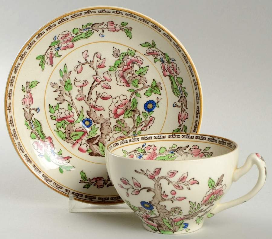 Indian Tree (Yellow Verge) Flat Cup & Saucer Set by Alfred Meakin-1