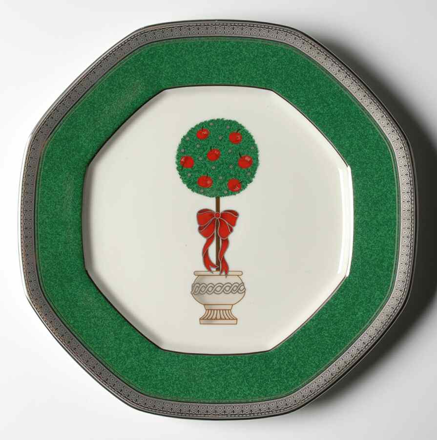 Topiary (Platinum, Green Band Plates) Octagonal Luncheon Plate by Mikasa-1