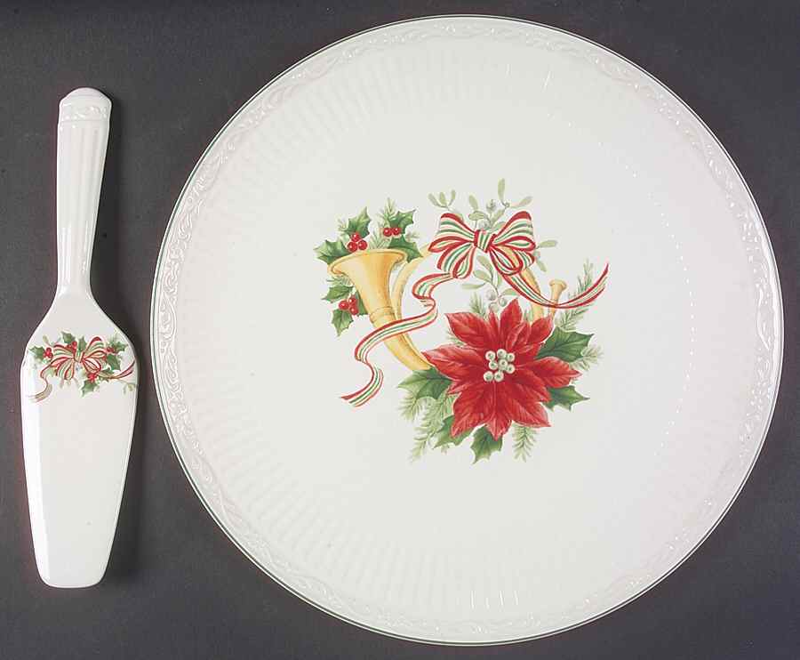 Italian Holiday Cake Plate & Solid Ceramic Server Set (No Box) by Mikasa-1