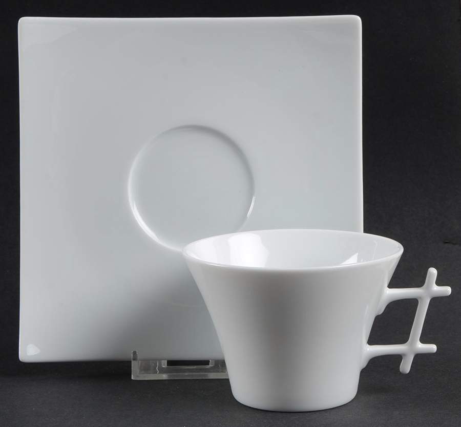 Oxygene White Flat Cup & Saucer Set by Medard de Noblat-1