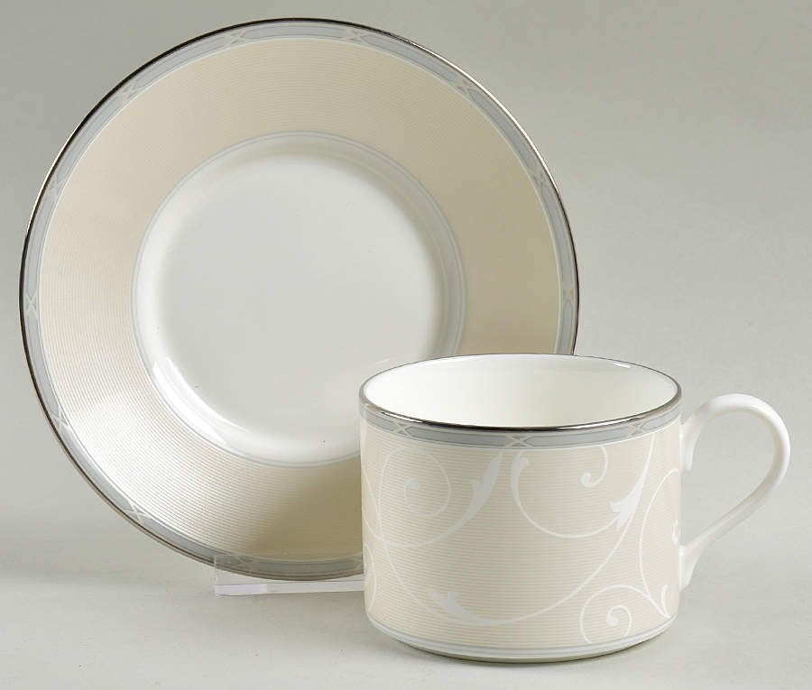 Elegant Scroll Pearl Flat Cup & Saucer Set by Mikasa-1