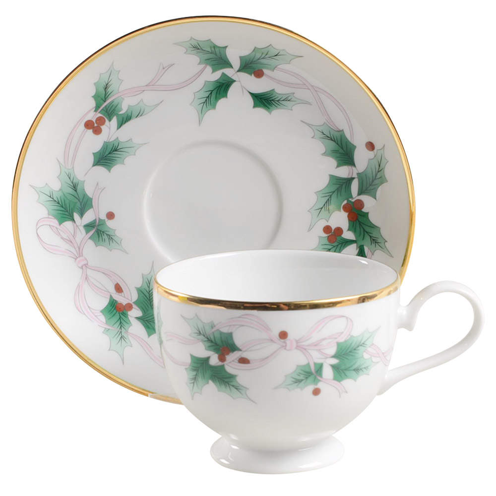 Christmas Holly Footed Cup & Saucer Set by Mikasa-1