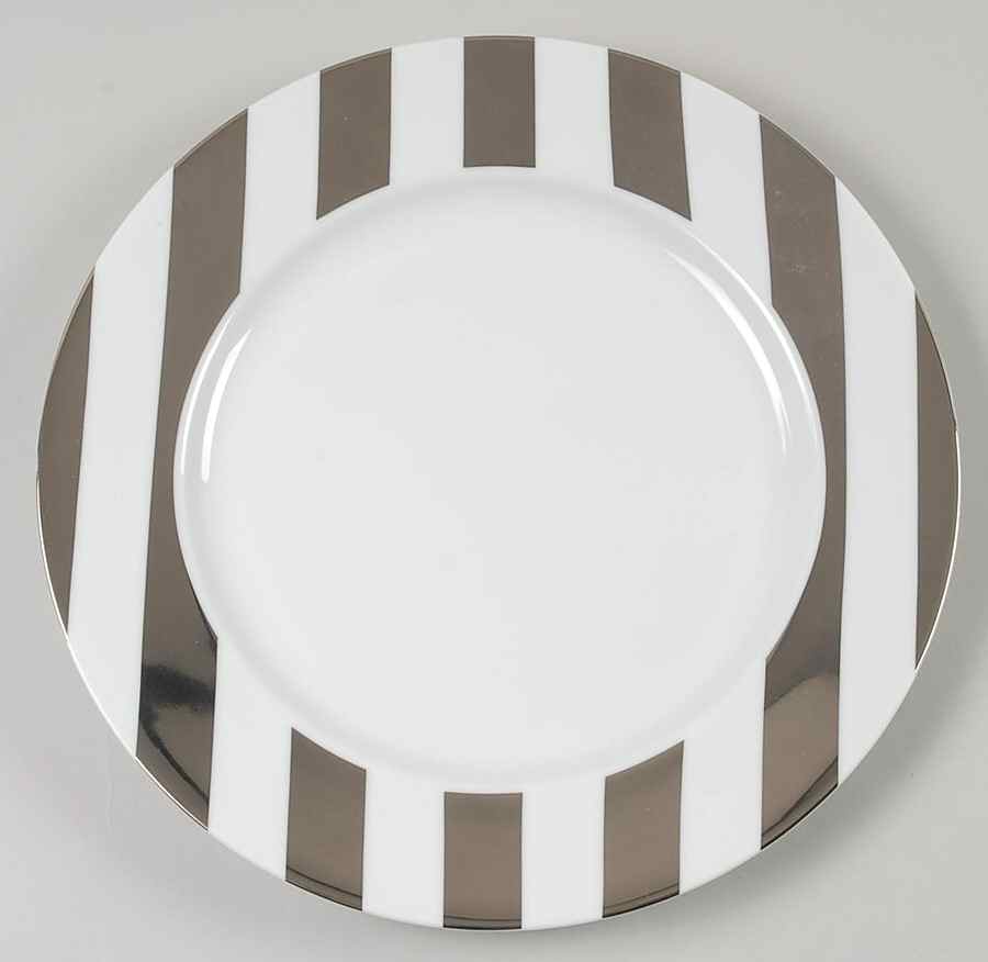 Awnings Stripe Parisian Platinum Dinner Plate by Marc Blackwell-1